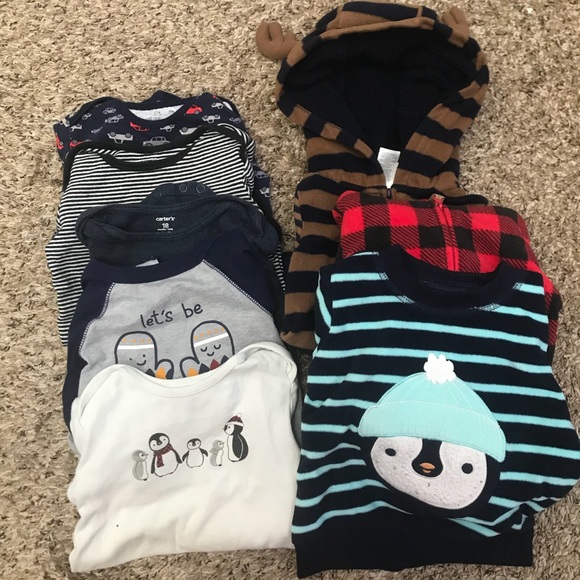 Carter's Other - 8 pc lot warm long onesie hoodie bundle